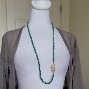 RLBYCL Green Beaded Necklace with Gold Plated 925 Clasp and Diamonds